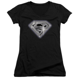 Superman Bling Shield - Juniors V-Neck T-Shirt Juniors V-Neck T-Shirt Superman   