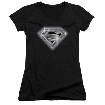 Superman Bling Shield - Juniors V-Neck T-Shirt Juniors V-Neck T-Shirt Superman   