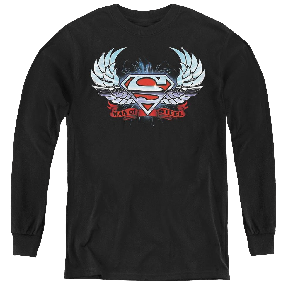 Superman Chrome Wings Shield - Youth Long Sleeve T-Shirt Youth Long Sleeve T-Shirt Superman   