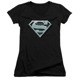 Superman Chrome Shield - Juniors V-Neck T-Shirt Juniors V-Neck T-Shirt Superman   