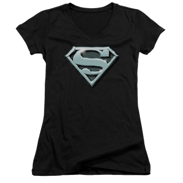 Superman Chrome Shield - Juniors V-Neck T-Shirt Juniors V-Neck T-Shirt Superman   