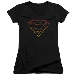 Superman Flame Outlined Logo - Juniors V-Neck T-Shirt Juniors V-Neck T-Shirt Superman   