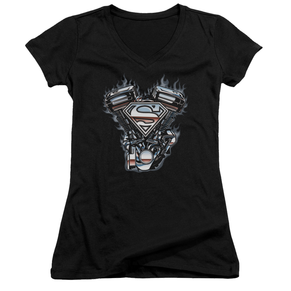 Superman V Twin Logo - Juniors V-Neck T-Shirt Juniors V-Neck T-Shirt Superman   
