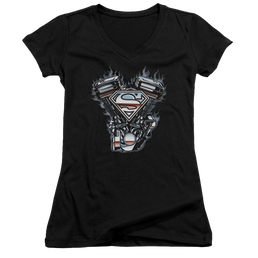 Superman V Twin Logo - Juniors V-Neck T-Shirt Juniors V-Neck T-Shirt Superman   