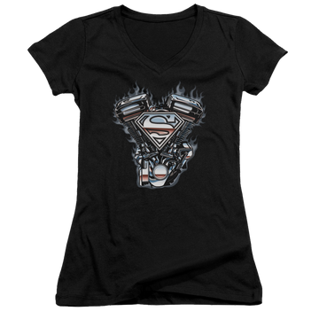 Superman V Twin Logo - Juniors V-Neck T-Shirt Juniors V-Neck T-Shirt Superman   