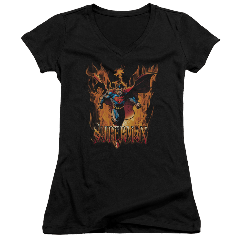 Superman Through The Fire - Juniors V-Neck T-Shirt Juniors V-Neck T-Shirt Superman   