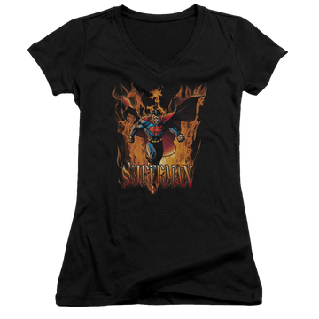 Superman Through The Fire - Juniors V-Neck T-Shirt Juniors V-Neck T-Shirt Superman   