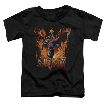 Black toddler t-shirt with Superman Through The Fire graphic