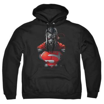 Black pullover hoodie with Superman Heat Vision Charged graphic
