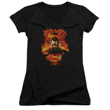 Superman Man On Fire - Juniors V-Neck T-Shirt Juniors V-Neck T-Shirt Superman   