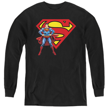 Black youth long sleeve t-shirt with Superman & Logo graphic