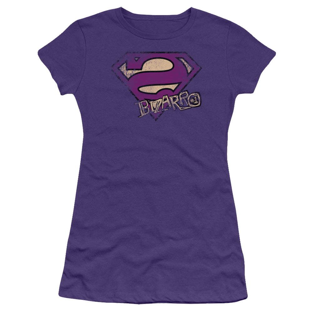 Superman Bizarro Logo Distressed - Juniors T-Shirt Juniors T-Shirt Superman   