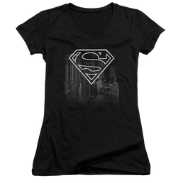 Superman Skyline - Juniors V-Neck T-Shirt Juniors V-Neck T-Shirt Superman   