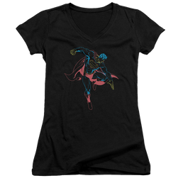 Superman Neon Superman - Juniors V-Neck T-Shirt Juniors V-Neck T-Shirt Superman   