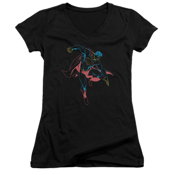 Superman Neon Superman - Juniors V-Neck T-Shirt Juniors V-Neck T-Shirt Superman   