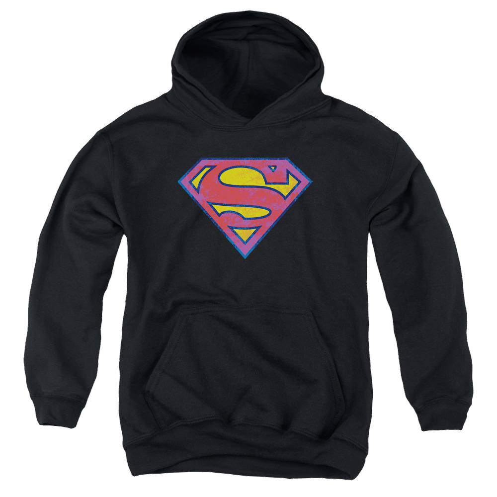 Superman Sm Neon Distress Logo - Youth Hoodie Youth Hoodie (Ages 8-12) Superman   
