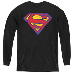 Superman Sm Neon Distress Logo - Youth Long Sleeve T-Shirt Youth Long Sleeve T-Shirt Superman   