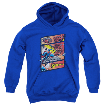 Royal youth hoodie for ages 8 to 12 with Superman Vs Zod graphic