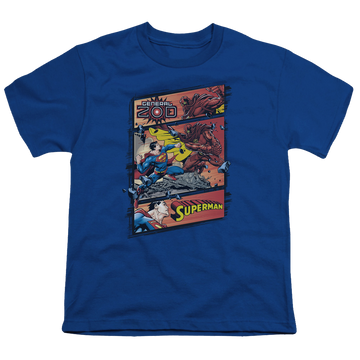 Royal youth t-shirt for ages 8 to 12 with Superman Vs Zod graphic