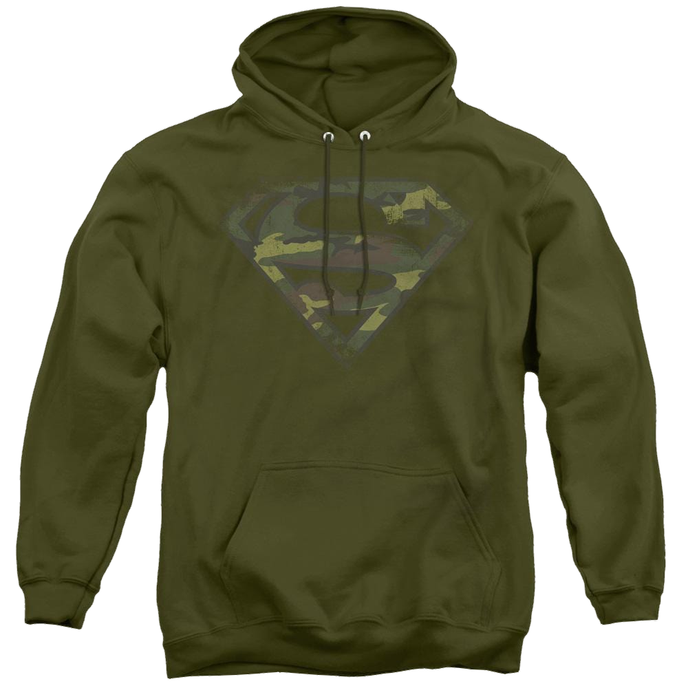 Superman Distressed Camo Shield - Pullover Hoodie Pullover Hoodie Superman   