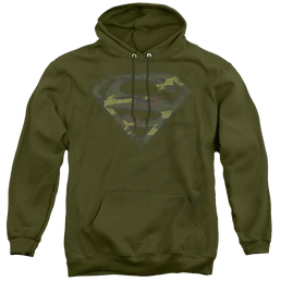 Superman Distressed Camo Shield - Pullover Hoodie Pullover Hoodie Superman   