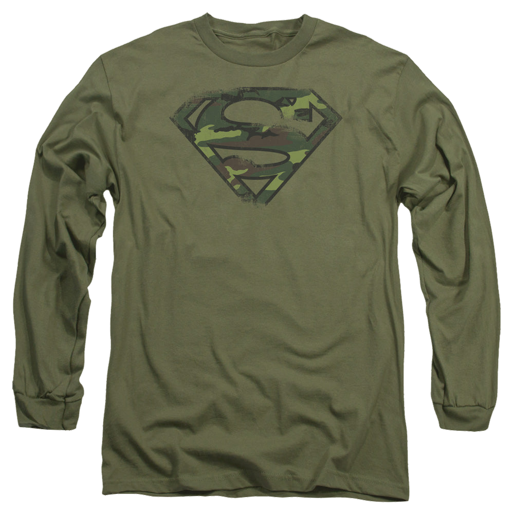 Superman Distressed Camo Shield - Men's Long Sleeve T-Shirt Men's Long Sleeve T-Shirt Superman   
