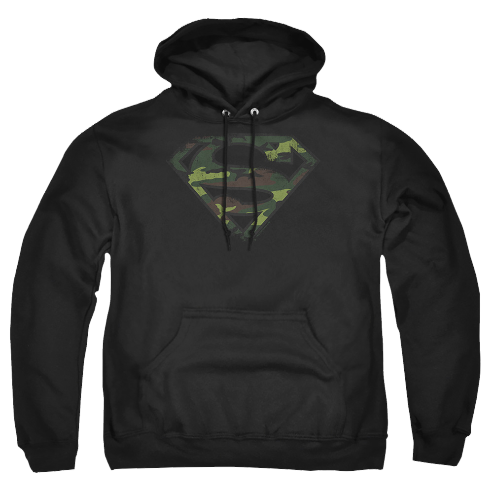 Superman Distressed Camo Shield - Pullover Hoodie Pullover Hoodie Superman   