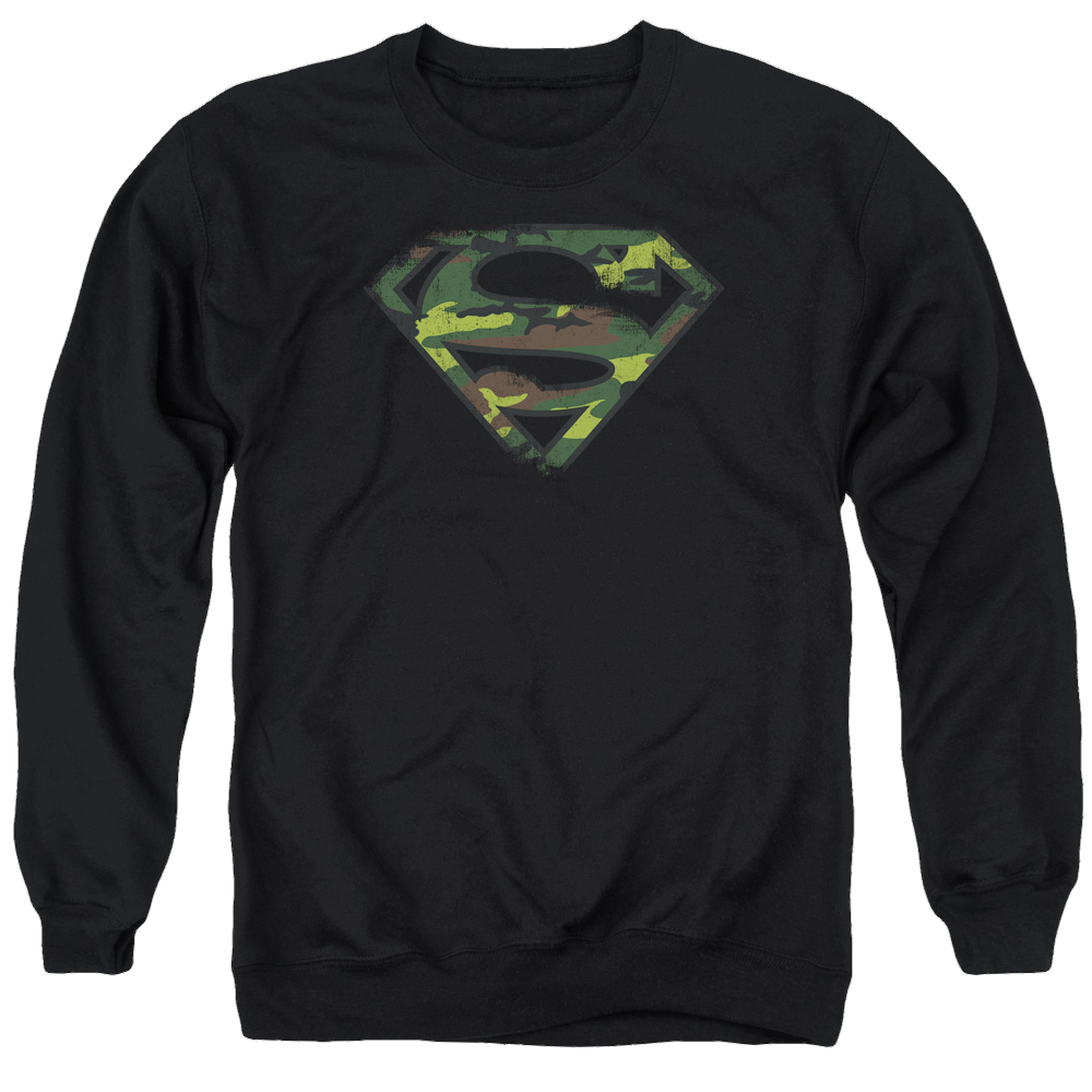 Superman Distressed Camo Shield - Men's Crewneck Sweatshirt Men's Crewneck Sweatshirt Superman   