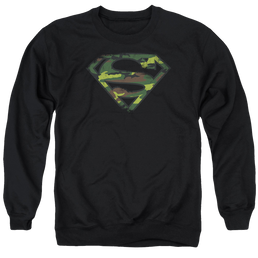 Superman Distressed Camo Shield - Men's Crewneck Sweatshirt Men's Crewneck Sweatshirt Superman   