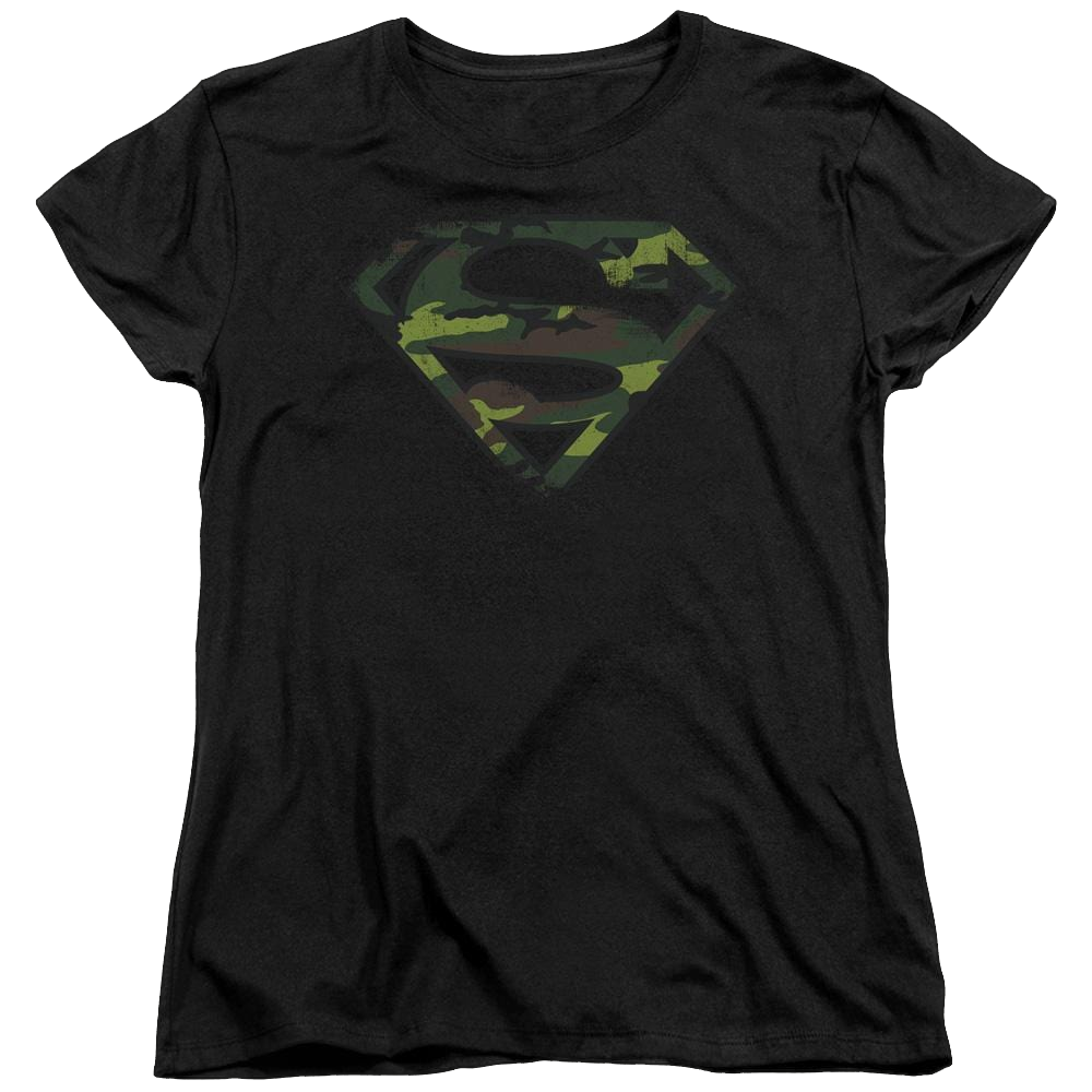 Superman Distressed Camo Shield - Women's T-Shirt Women's T-Shirt Superman   