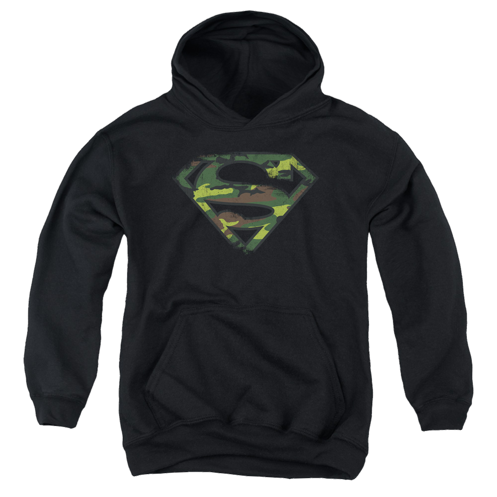 Superman Distressed Camo Shield - Youth Hoodie Youth Hoodie (Ages 8-12) Superman   