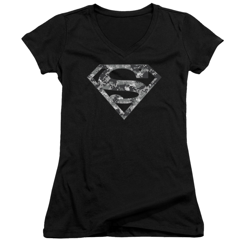 Superman Urban Camo Shield - Juniors V-Neck T-Shirt Juniors V-Neck T-Shirt Superman   