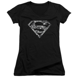 Superman Urban Camo Shield - Juniors V-Neck T-Shirt Juniors V-Neck T-Shirt Superman   
