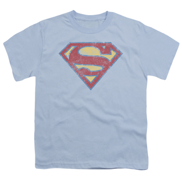 Light blue youth t-shirt for ages 8 to 12 with Superman Super S graphic