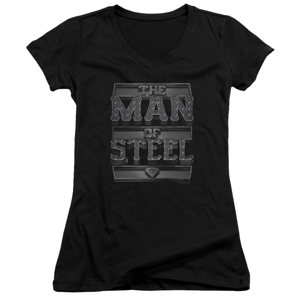 Superman Steel Text - Juniors V-Neck T-Shirt Juniors V-Neck T-Shirt Superman   