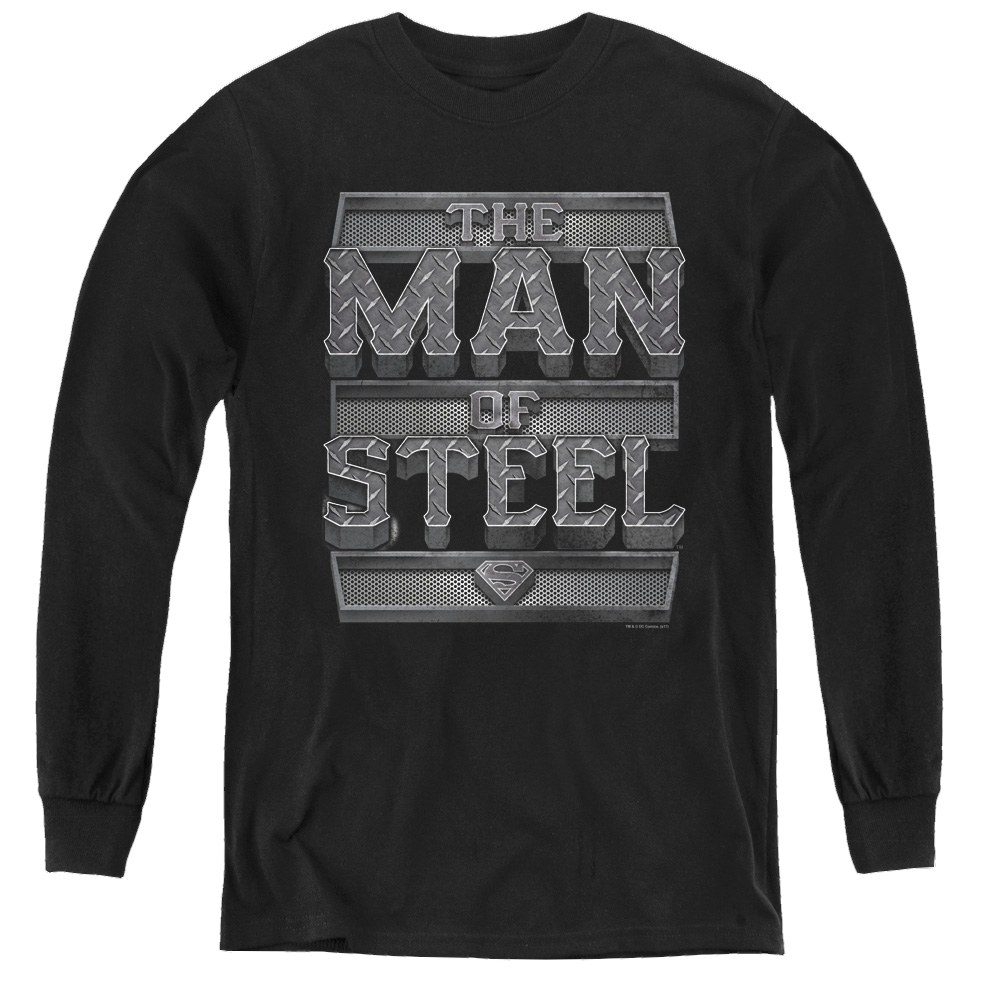 Superman Steel Text - Youth Long Sleeve T-Shirt Youth Long Sleeve T-Shirt Superman   