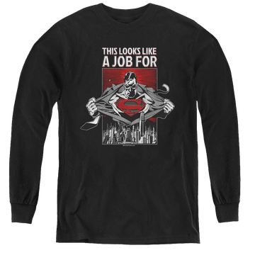 Black youth long sleeve t-shirt with Superman Watchful Eye graphic
