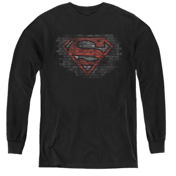 Black youth long sleeve t-shirt with Superman Brick S graphic