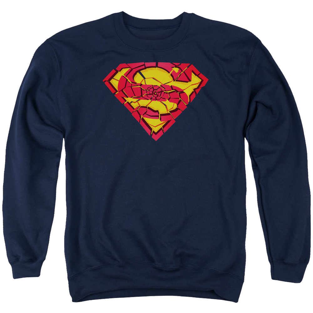 Superman Shattered Shield - Men's Crewneck Sweatshirt Men's Crewneck Sweatshirt Superman   