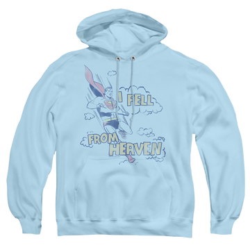 Light blue pullover hoodie with Superman I Fell graphic