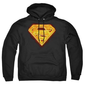 Black pullover hoodie with Superman Hot Steel Shield graphic