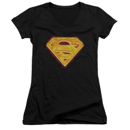 Superman Hot Steel Shield - Juniors V-Neck T-Shirt Juniors V-Neck T-Shirt Superman   