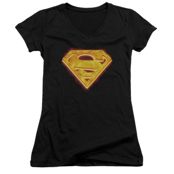 Superman Hot Steel Shield - Juniors V-Neck T-Shirt Juniors V-Neck T-Shirt Superman   