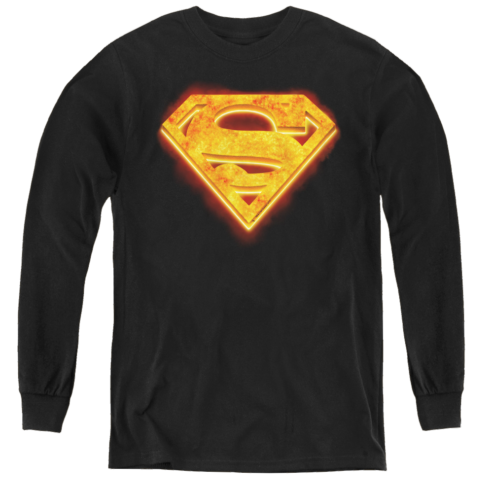 Superman Hot Steel Shield - Youth Long Sleeve T-Shirt Youth Long Sleeve T-Shirt Superman   