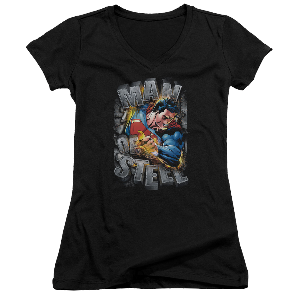 Superman Ripping Steel - Juniors V-Neck T-Shirt Juniors V-Neck T-Shirt Superman   