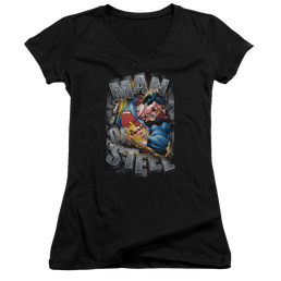 Superman Ripping Steel - Juniors V-Neck T-Shirt Juniors V-Neck T-Shirt Superman   