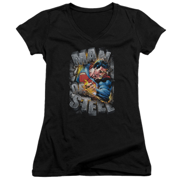 Superman Ripping Steel - Juniors V-Neck T-Shirt Juniors V-Neck T-Shirt Superman   