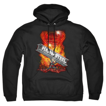 Black pullover hoodie with Superman Steel Girder graphic