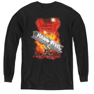 Black youth long sleeve t-shirt with Superman Steel Girder graphic