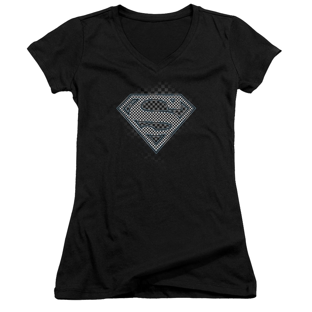 Superman Checkerboard - Juniors V-Neck T-Shirt Juniors V-Neck T-Shirt Superman   